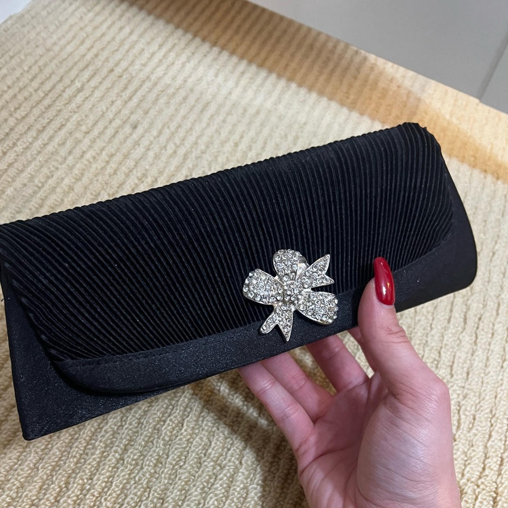 Black Satin Embellished Clutch